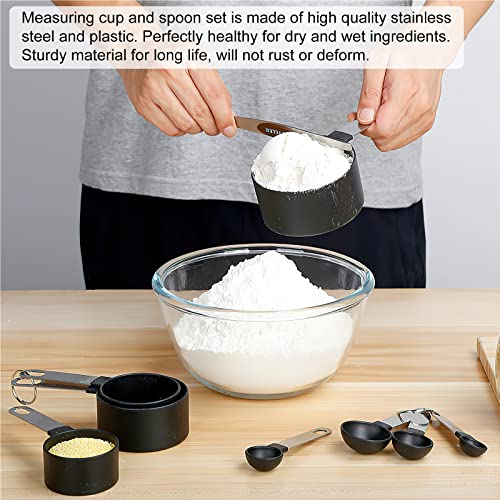 HENGBIRD 8-częściowy zestaw miarek i łyżek, miarka i łyżki z tworzywa sztucznego z uchwytem ze stali nierdzewnej Measuring Cups narzędzie pomiarowe do płynów i ciał stałych do gotowania w kuchni