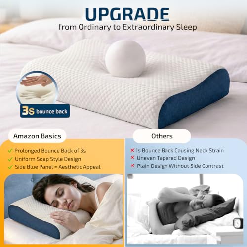 Image of amazon basics Memory Foam Contour Bed Pillow, Ergonomic Design with Adjustable Height, Breathable Washable Cover, Bed Pillow for Sleeping - 50 x 30 x 10 cm (White)