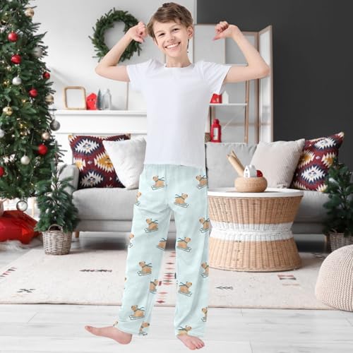 Boy's Pants Funny Capybara Rides Sledge Jogger Pants Elastic Waist Long Bottoms Trousers with Pockets 6-14 Years2