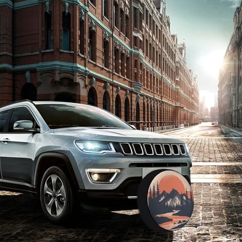 Image of Camper Spare Tire Cover 12 Inch Mountain Adventure Wheel Protectors Tyre Covers Weatherproof Wheel Covers Mountain Forest Universal Fit for Trailer SUV Truck Camper Travel Trailer