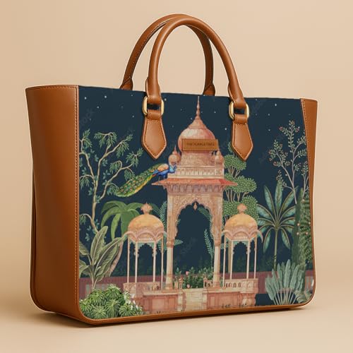 Image of The Purple Tree Handcrafted Women's Tote Bag with Vegan Leather Handles & Indian Prints, Shoulder Tote Bag and Handbag for Office and College (Pack of 1)