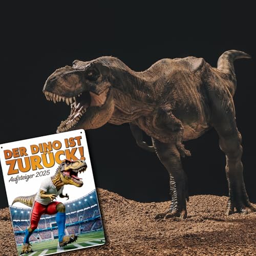 Hamburg Aufstieg 2025 Metallschild XXL in 28x38 cm - Der Dino ist Zurück! lustiges Fan-Geschenk für Hamburg-Anhänger