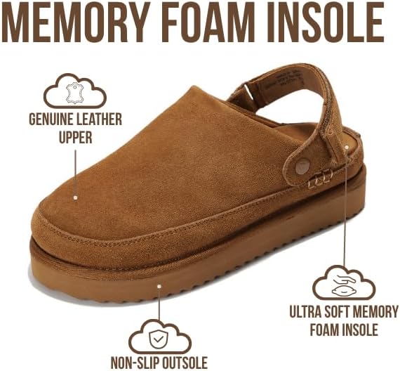 Project Cloud 100% Genuine Leather Clogs for Women - Memory Foam Womens Clogs & Mules with Adjustable Straps - Lightweight Platform Shoes Non-Slip Slides (Goldstar) - Image 3