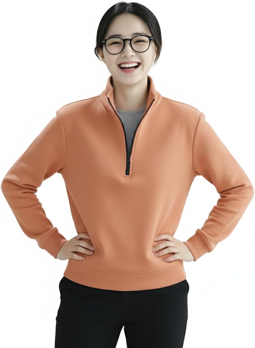 Women's Solid Hlaf Zipper High Neck Sweatshirt | Hlaf Zip, Ribbed Hem, Casual Winter Wear