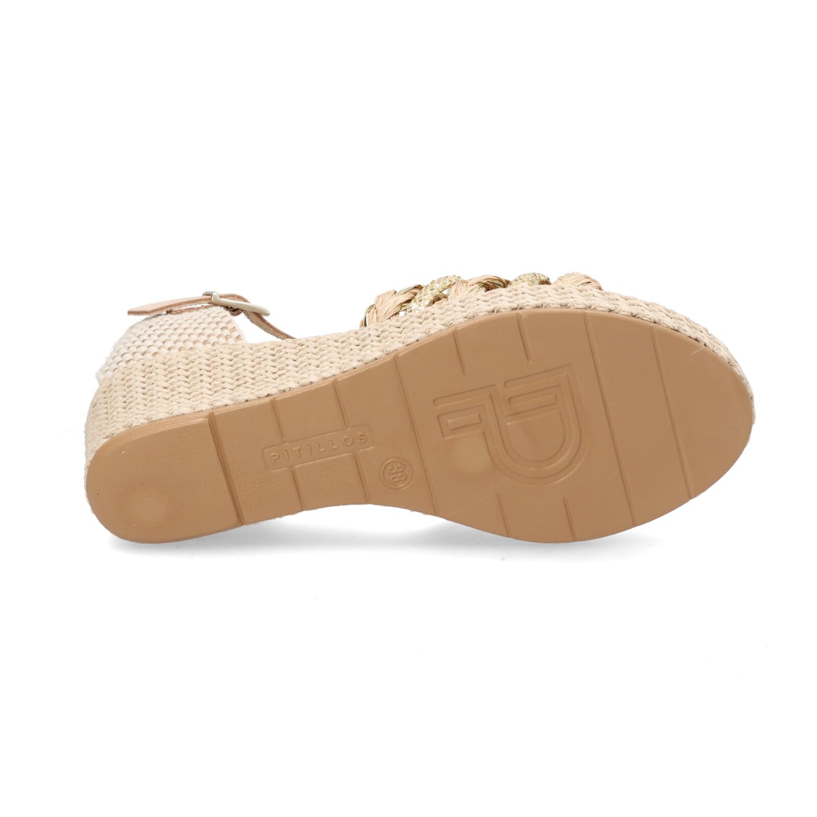 PITILLOS - Sandalias de piel con tiras,cuña y plataforma,esparto,cierre de hebilla,suela de goma,planta de gel, para: Mujer