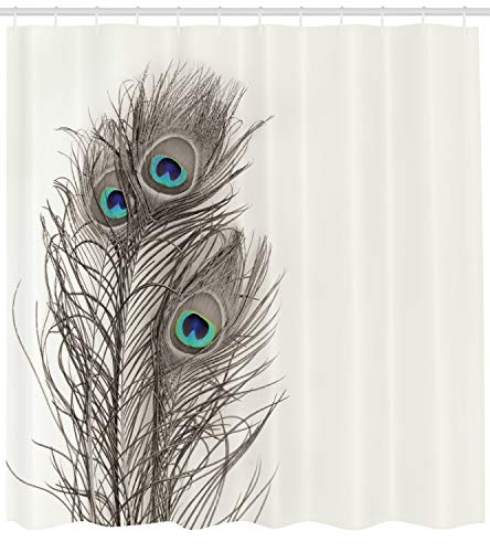 ABAKUHAUS Peacock Shower Curtain, Feathers of Exotic Bird on White Backdrop Bohemian Wildlife Composition - Image 2