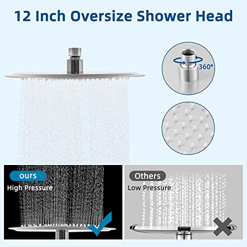12” High Pressure Rainfall Shower Head, Metal Waterfall Showerhead With Handheld Combo, 12'' Adjustable Shower Extension Arm, Adhesive Showerhead Holder, Extra Long Hose, Chrome #TOP4