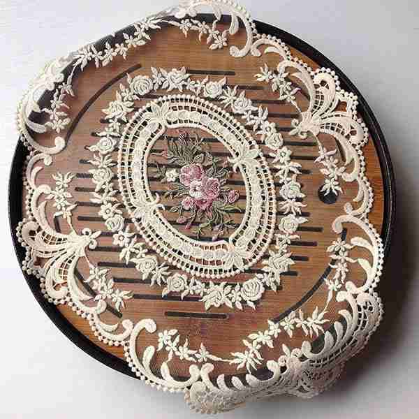 Yizunnu Nappe Vintage En Dentelle Brodée,Motif Floral Ovale