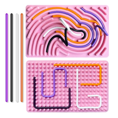 Albiuev Sensory Activity Board for Children Silicone Fidget Toys for Calming Stress Anxiety ADHD & Autism Fine Motor Skill Board includes Portable Travel Bag & 20 Strings (Pink)