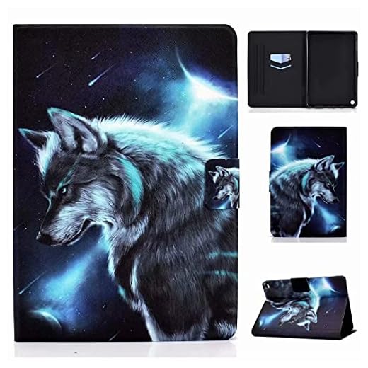 Fodral till Samsung Galaxy Tab a 10.1 2019 SM T510/T515 surfplattefodral, stötsäkert PU-läder multivinkelvisningsstativ funktion folip flip skyddande fodral varg