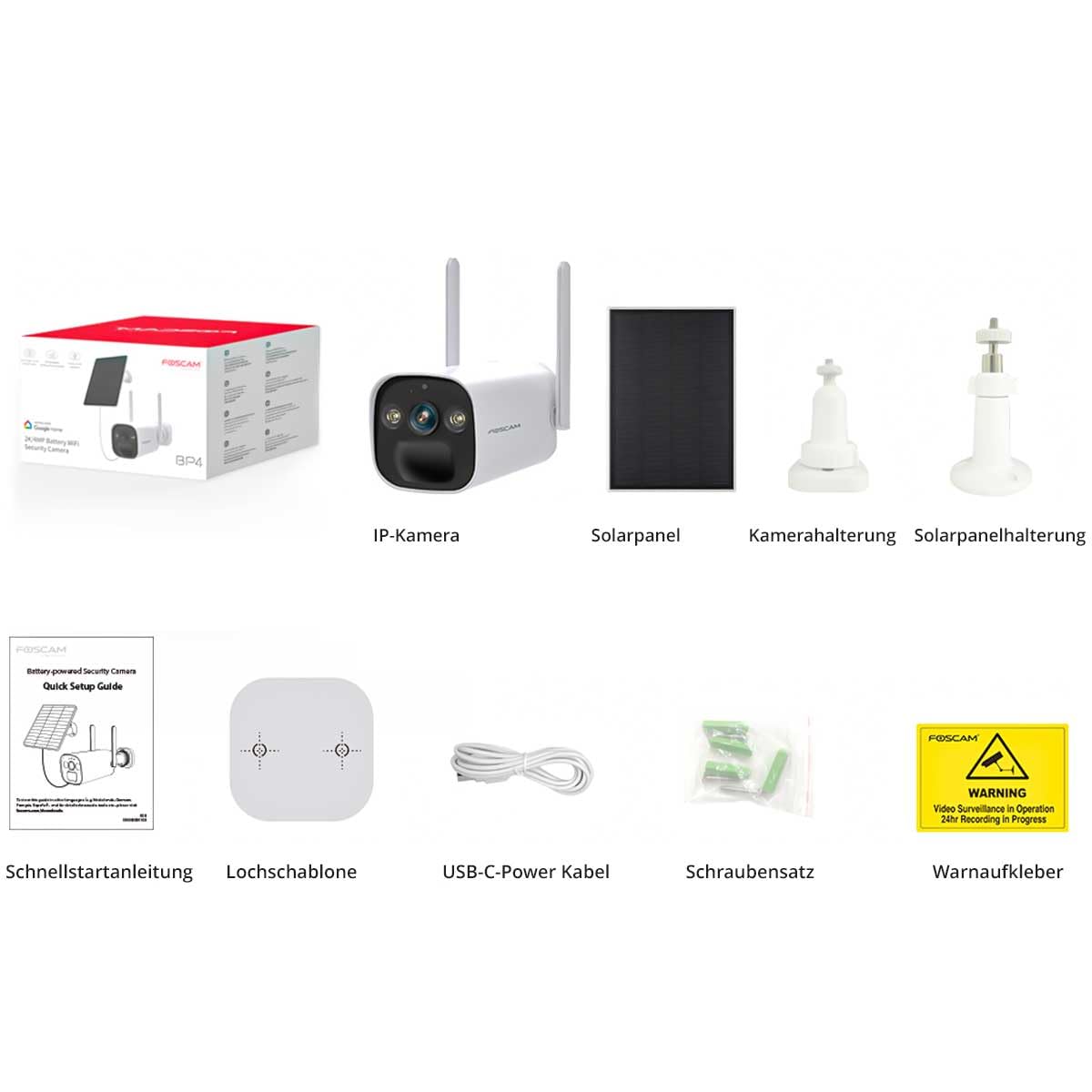 Foscam BP4 kamera monitorująca 2K 4 MP, Wi-Fi, w zestawie wysoce wydajny panel słoneczny, dwukierunkowe audio, widoczność w nocy w kolorze, wodoszczelność IP66