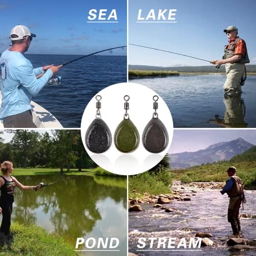 OROOTL Carp Fishing Weights Flat Pear Sinkers with Rolling Swivels in Smooth Finish Carp Fishing Tackle Box