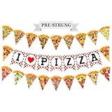 Versatile Pizza Party Banner – Pack of 3, Pre-Strung, with Pizza Slices & I LOVE PIZZA Letters, Perfect for Any Party with Pizza – Birthdays, Dorm Parties, Game Nights & Office Celebrations