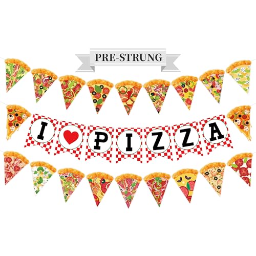 Versatile Pizza Party Banner – Pack of 3, Pre-Strung, with Pizza Slices & I LOVE PIZZA Letters, Perfect for Any Party with Pizza – Birthdays, Dorm Parties, Game Nights & Office Celebrations by plorbach - Used condition - US$10.47