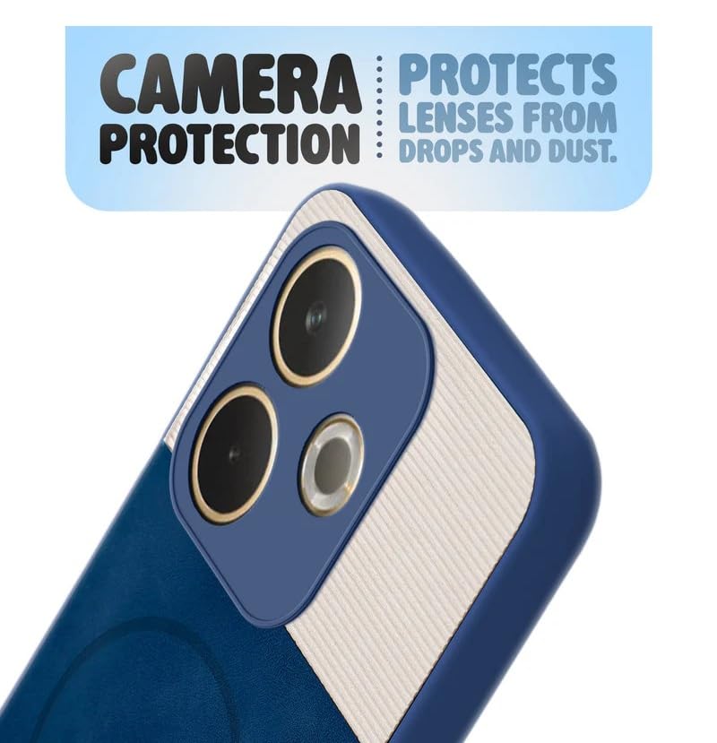 Image of Bintage CASE Mac Safe Design Hard Light Weight Back Case | Soft Border Camera Protect | Dual PU Leather Finish Back Cover Compatible for Oppo A5 Pro 5G - White & Blue
