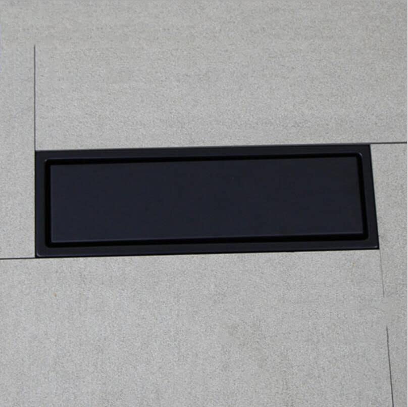 Odpływ podłogowy 50 x 10 cm matowy czarny 304 odpływ podłogowy ze stali nierdzewnej łazienka płytka wkładka prysznic szybki odpływ niewidoczny odpływ podłogowy