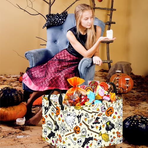 Image of Happy Halloween Ghost Storage Basket Gift Laundry Bins Collapsible Storage Baskets Box Laundry Nursery Hamper for Home and Office Decoration with Handles