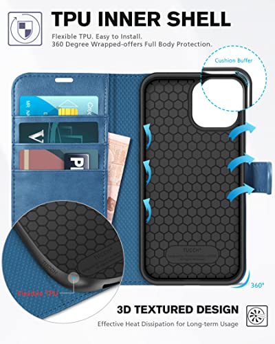 Tucch Case For Iphone 13 Wallet Case 5G, Rfid Blocking Card Slot Holder [Tpu Interior Protective Case], Magnetic Folio Pu Leather Stand Flip Cover Compatible With Iphone 13 6.1" 2021, Lake Blue #TOP3
