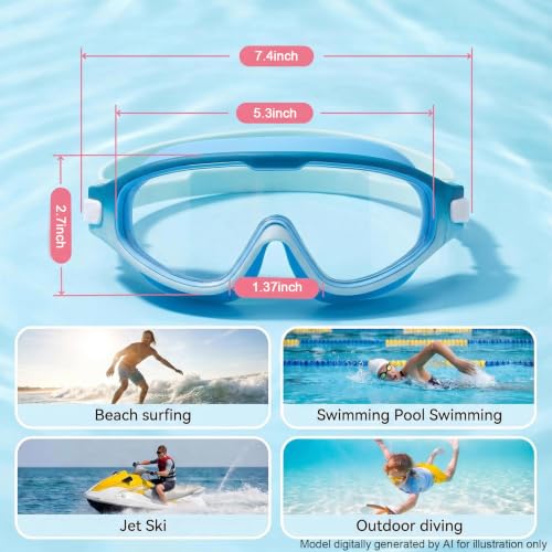 Image of Swim Goggles for Kids 6-12, Wide View Anti-Fog UV Protection No Leaking,Boys Girls Youth Swimming Goggles