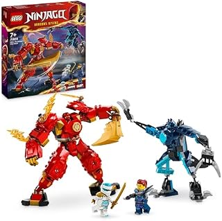 LEGO NINJAGO Mech żywiołu ognia Kaia, Figurka Akcji, Zabawka Konstrukcyjna dla 7-latka, Fana Serialu Powstanie Smoków, z Minifigurkami Kaia i Zane'a, prezent dla 7-latka, 71808