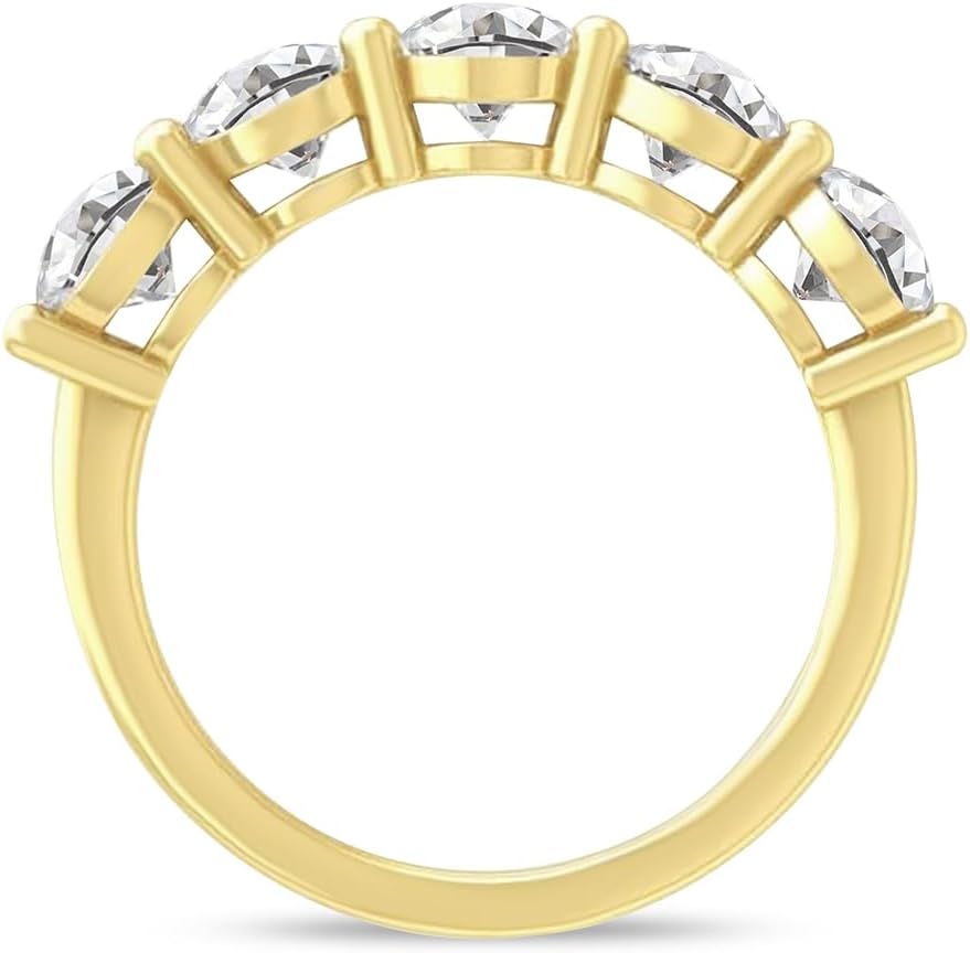 Diamond2Deal 14k Yellow or White Gold Lab Grown Diamond 5-Stone Wedding Anniversary Band Ring (D-E Color, VS Clarity) (1/2 Ct to 3 Ct) - Image 2