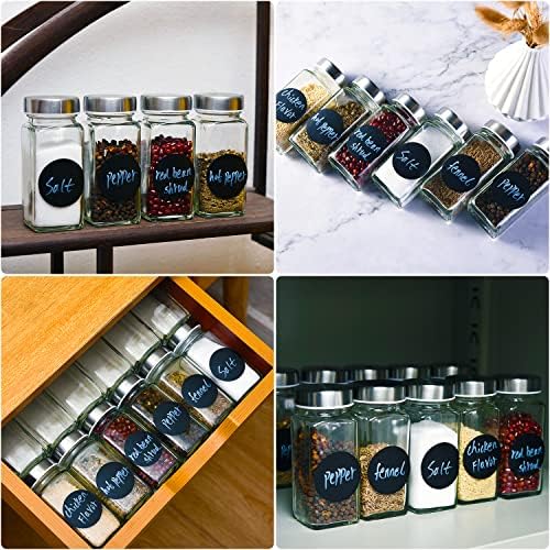 Miorkly 12 Spice Jars with Stainless Steel Lids and Labels, 120ml Spice Containers, Square Glass Spice Jars with Excellent Airtight, Spice Bottles With Outlet Screen, Funnel, Erasable Pen, Label Paper