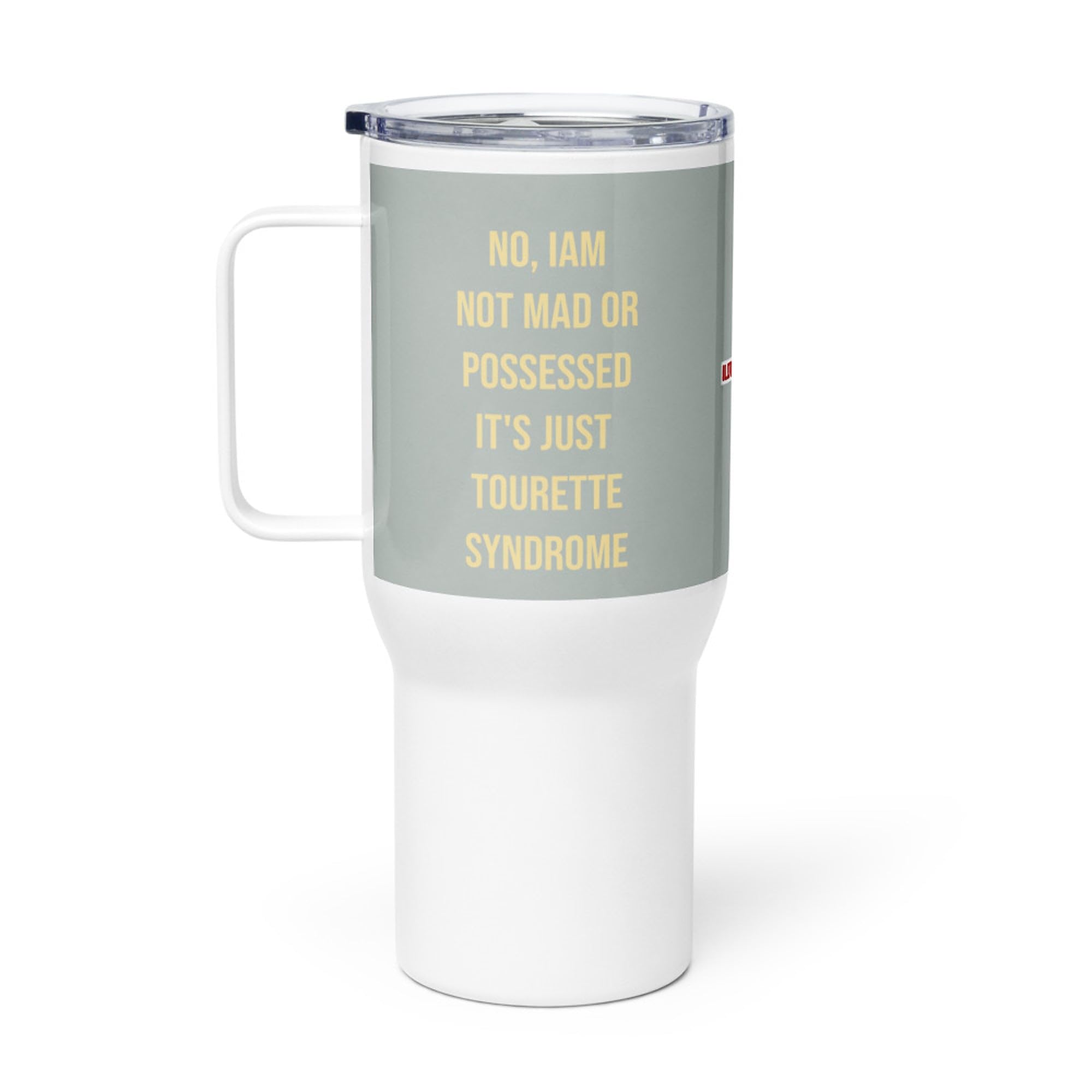 Taza de Viaje Síndrome de Tourette con Asa, Regalo para la Comunidad Tourette