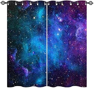ANHOPE Galaxy Curtains Eyelet 80% Blackout Room Darkening Curtains with Outer Space Nebula Print Pattern Light Blocking Window Drapes for Kids Boys Girls Bedroom Living Room 46 x 54 Inch Drop 2 Panels