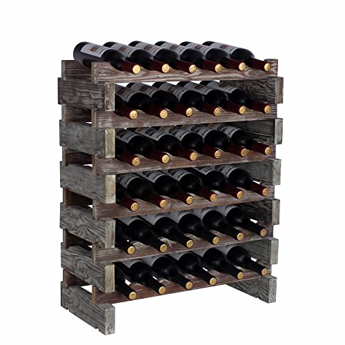 DisplayGifts Modular Stackable Wine Rack Freestanding Wooden Wine Stand Storage Holder, Thick Wood Wobble-Free Natural 36 Bottle Capacity 6 X 6 Rows (Weathered Rustic Wood)
