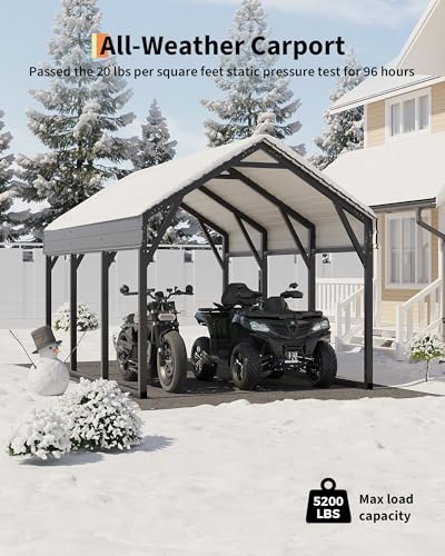 Image of GarveeLife 12x13 ft Metal Carport Shed, Reinforced Frame and Steel Roof for All-Weather Use, Permanent Shelter for Cars, Motorcycles, ATVs, or Boats