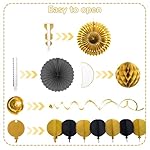Black Gold Party Decorations, New Years Eve Party Supplies Easy Assembly Paper Fan Honeycomb Ball Garland Hanging Swirl for Graduation Congrats Grad Birthday Happy New Year Party - Image 4