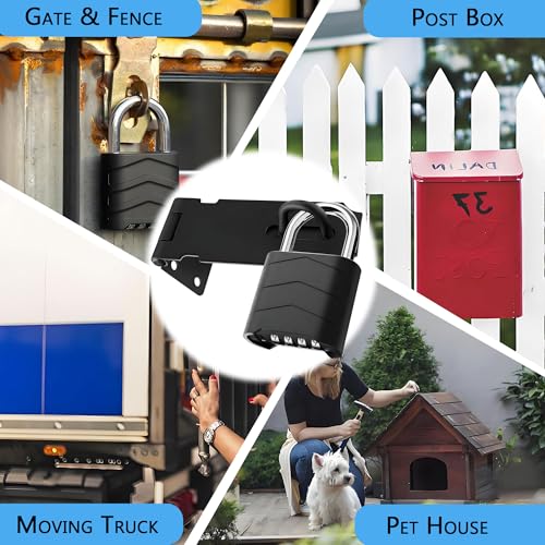 2 Set of Door Latch Hasp & Combination Padlock,4 Digit Combination Rust-Proof Padlock with 180-Degree Stainless Steel Garden Gate Hasp Lock,for Shed Door Wooden Gate Storage Box(Black 4 inch) - Image 6