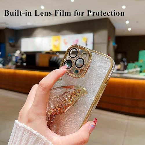 Image of MIDOS Thermoplastic Polyurethane Designed Comatable With iPhone 15 TPU Case With Luxury Glitter Cute Butterfly Plating Design Aesthetic Women Girls Cover For iPhone 15 (Gold)