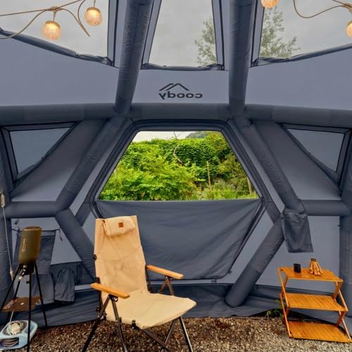 Coody Hub Pro Inflatable Canvas Camping Tent for 2–6 People – Premium Modular Air Beam Basecamp Shelter with TC Cotton Canvas, 100 in Height, Fast Setup, Stove Jack, Rain Fly & Pump Included, Grey — view 8