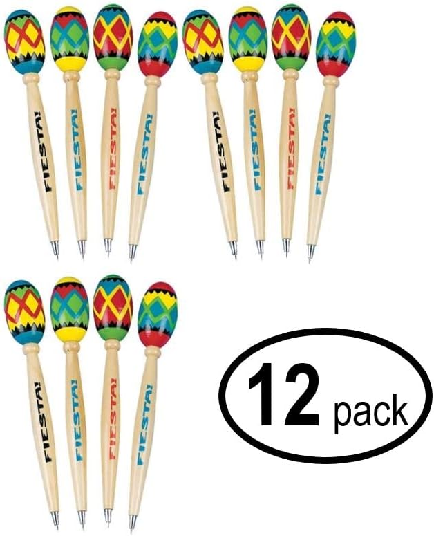 Fun Express Fiesta Maraca Pen Set of 12 - Cute Pens for Kids & Fidget Pen Party Favors | Classroom Prizes for Students & Birthday Party Favors | Fun Novelty Pens for Cinco de Mayo Mexican Fiesta image 4