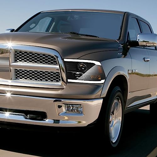 Switchback Sequential LED Tube Bar Headlights Amber Signal Lamps Black Housing Compatible 09-18 Dodge Ram 1500 / 10-18 2
