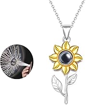 Sunflower Pendant Necklace, Personalized With I Love You Projection Necklace, Sunflower Projection Necklace Gift I Love You in 100 Languages Pendant Jewelry for Women Gifts, Leather, No Gemstone
