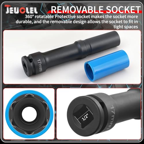 Image of 17mm 1 /2 inch Extra-Long Wheel Protector Impact Socket, Lug Nut Removal | 6 Point, Non-Marring, Thin Wall, Deep Socket, Wheel Protector, Protective Socket, Color-Coded, Cr-Mo Steel, Hand Repair Tool