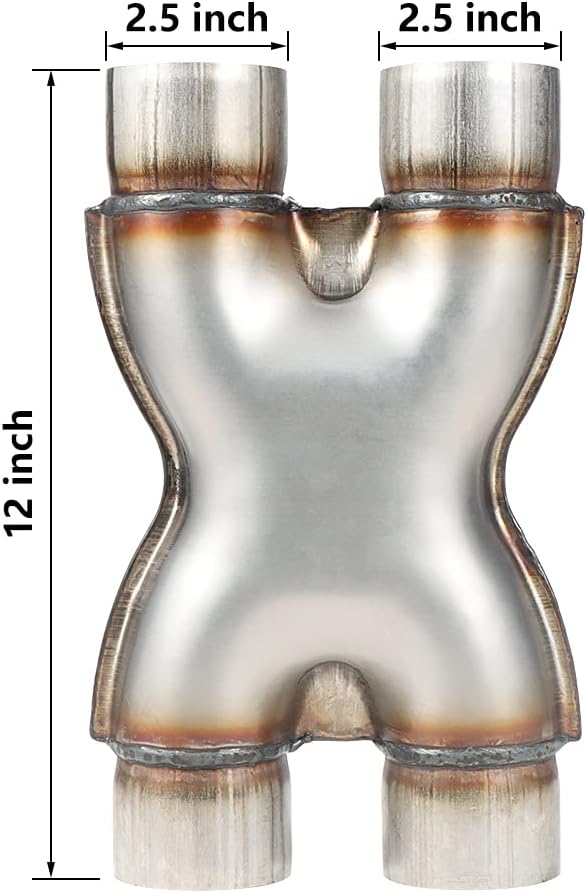 LCGP Universal 2.5" In/Out Crossover X Pipe 12" Length Stainless Steel Exhaust Pipe