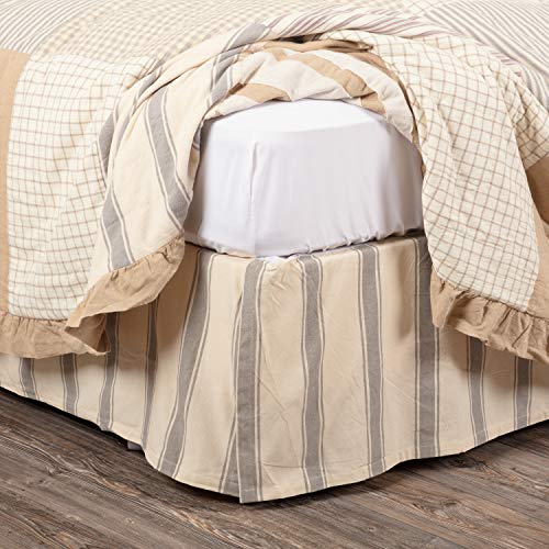 Vhc Brands Grace Striped Cotton Farmhouse Split Corners Tailored Queen Bed Skirt, Creme White #TOP26