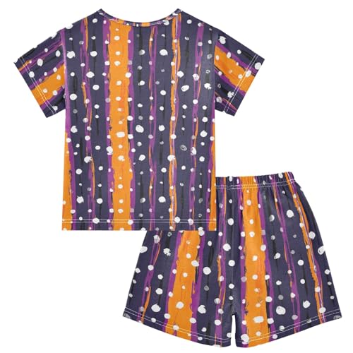 CHIFIGNO Stripes Purple Orange Dots Unisex Snug-Fit Short Sleeve Cozy Pajamas Set with Pocket 5Y2