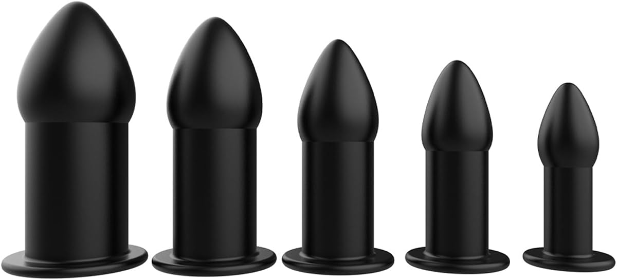 AMAZBEE Anal Plug Set 5 Pcs Soft Silicone Butt Plugs Hollow Anal Dilator Adult Anal Trainer Anales Sex Toys Bondage Kit for Men Women Couples (Black)