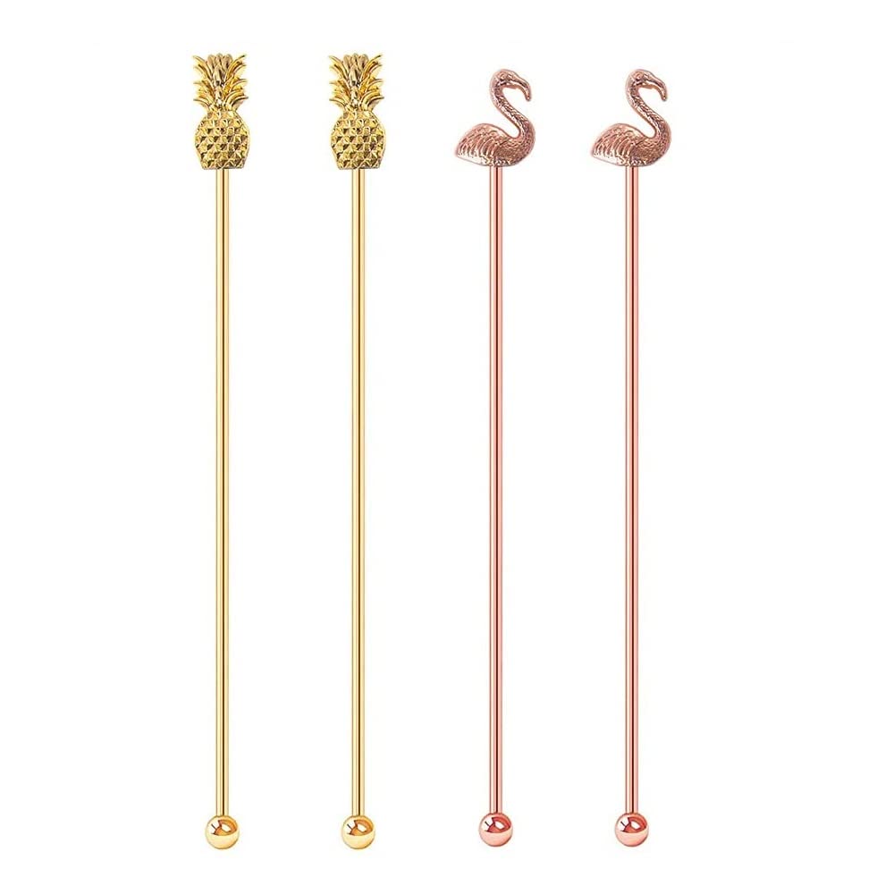 4Pcs Stainless Steel Flamingo Drink Stirrers Coffee Beverage Stirrers Swizzle Stick Stirrer Reusable Fit for Mixing Cocktail, Whiskey Hot Cocoa,Creamer