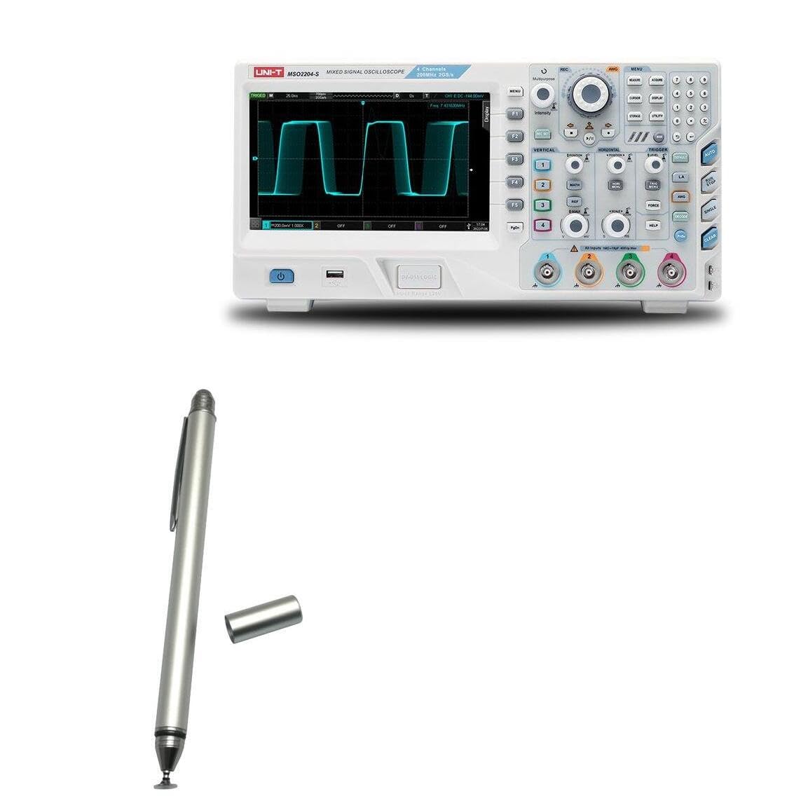 BoxWave Stylus Pen Compatible with UNI-T MSO2102 - DualTip Capacitive Stylus, Fiber Tip Disc Tip Capacitive Stylus Pen - Metallic Silver