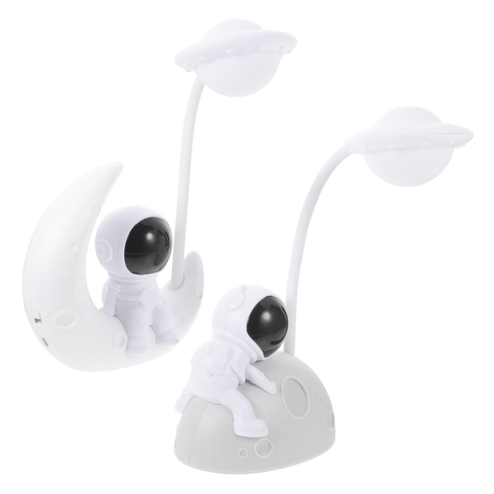 Juego de 2 Lámparas LED Astronauta Luz Nocturna USB para Dormitorio, Plástico Blanco Superficie Suave y Diseño Elegante para Decoración Infantil