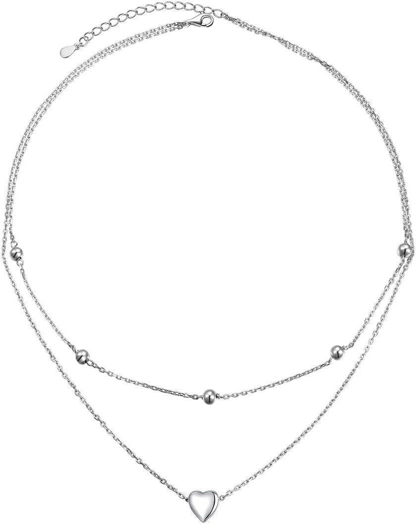 Layered Necklaces for Women S925 Sterling Silver Chokers Necklace for Women Circle/Heart/Double Circle/Cross/Star/Evil Eye Necklace Handmade Bead Necklaces Adjustable