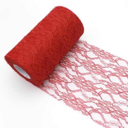 YUNSHANGHE Tischläufer Spitze Rot 15cm x 25m Tischdeko Band Spitzenstoff Deko Tischläufer für Tischdekorationen zu besonderen Anlässen wie Hochzeiten und Taufen