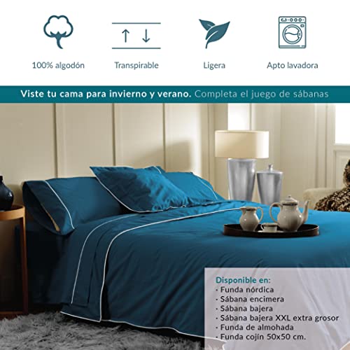 Miniatura 4 de Don Descanso - Sábana Encimera Algodón 100 Azul Marino 180 Hilos Para Camas 135 140cm Y Hasta 34cm Grosor . Fácil Planchado Y Lavable 30 . Fresca, Transpirable Y Suave Disponible Varios Tamaños