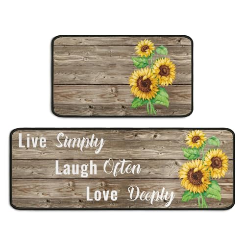 Protikol Sunflower Kitchen Rugs Set of 2 - Non Slip Washable Microfiber Kitchen Mats, Farmhouse Country Kitchens Rugs and Mats for Decor, Sink, Stove, Laundry, Machine Washable,17"x 48"+17"x 24"