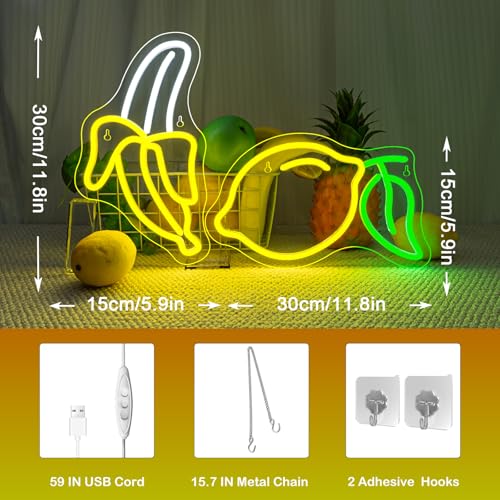 Image of Banana and Lemon Neon Sign Set of 2 (1 Banana Light+1 Lemon Light)Fruit Neon Lights for Wall Decor, Kids Room, USB Powered Acrylic Neon Art for Bedroom Classroom